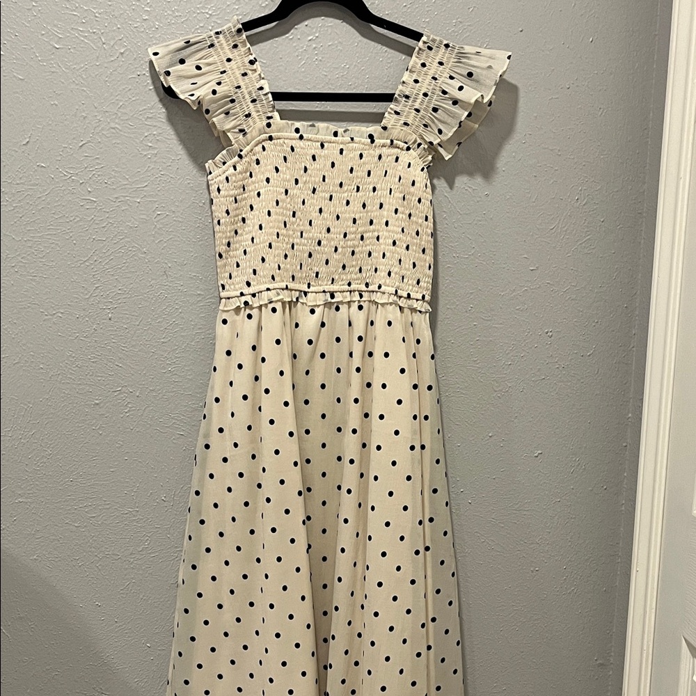 Chic Cream and Black Polka Dot Midi Dress